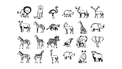 Obraz premium black and white Farm Animal Icon Set – Minimalist Line Art Illustrations of Domestic Livestock and Poultry for Agriculture, Education, and Graphic Design Projects.
