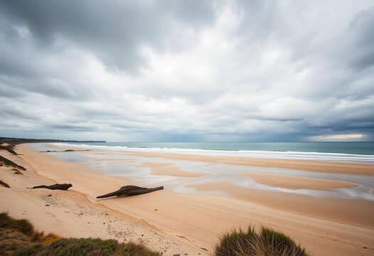 Overcast sky above Contis Plage beach, Nouvelle-Aquitaine, France,  scenery,  travel