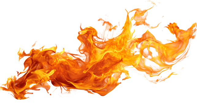 Abstract fiery orange and white flames isolated on black background