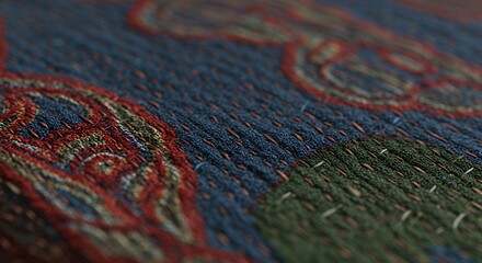 Intricate Textile Detail: Close-Up of Hand-Stitched, Multicolored Fabric