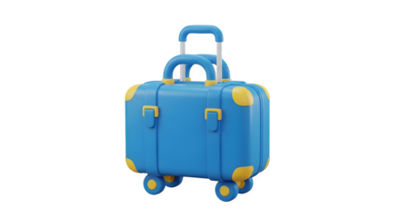 Blue rolling suitcase 3d rendered isolated on transparent background