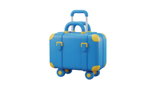 Blue rolling suitcase 3d rendered isolated on transparent background
