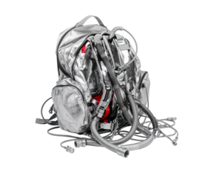Detailed Image of Crushed Silver Space Suit Backpack with Loose Tubing and Intricate Fittings Exploring the Aesthetic of Lucid Realism