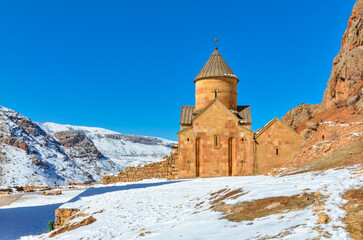 Surb Karapet church and Noravank gorge winter view (Vayots Dzor, Armenia)