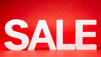 SALE text against red background, clean minimalist design, modern promotional poster.