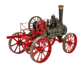 Detailed Isolated Steampowered Field Plow Illustration Showcasing Gears and Intricate Mechanical Design with a Lucid Realism Aesthetic