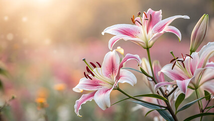 Pink and White Lilies in a Sunny Garden A Symphony of Color and Light in Floral Beauty