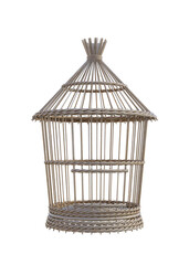 A bird cage made of woven light reed 3D illustration 