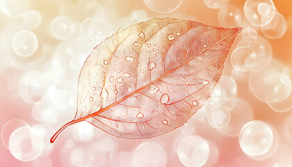 Autumn leaf with water droplets on a bokeh background