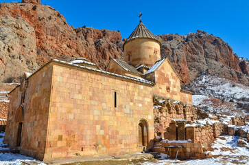 Surb Karapet church in Noravank monastery winter view (Vayots Dzor, Armenia)