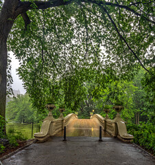 Bow bridge on foggy morning