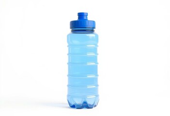 Naklejka premium Studio shot of a blue reusable water bottle against a white background, bright, sports