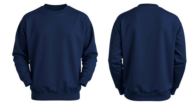 Navy blue sweatshirt in front and back view, mockup isolated on transparent background