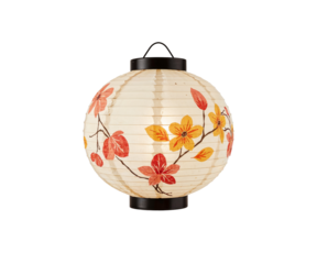 Elegant korean hanji paper lantern featuring a delicate floral design radiating a warm inviting glow