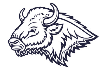 Fototapeta premium Bison head with detailed dark blue outline shows side profile on white backdrop