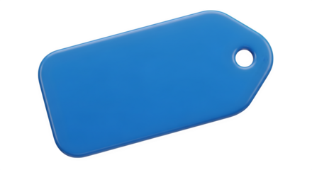 Blue price tag 3d rendered isolated on transparent background