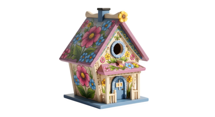 Floral birdhouse 3d rendered isolated on transparent background