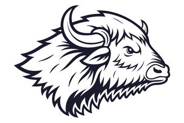 Monochrome bison head shows its strong facial features in detailed representation