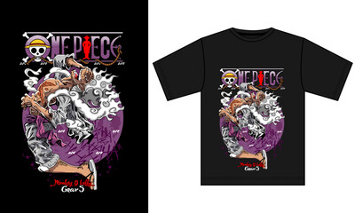 Anime Tee Design: Dynamic anime illustration on a black t-shirt, ideal for showcasing the essence of this art and conveying a creative design