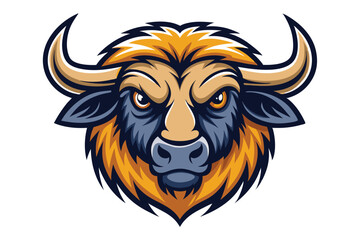 illustration showcases an angry buffalo head with horns isolated on a white background