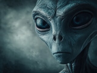 Obraz premium Mysterious alien portrait. Dark, moody atmosphere. Perfect for sci-fi, fantasy, and cosmic projects.