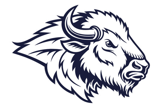Intricate bison head shows strong facial features, detailed horns, and fur outlines