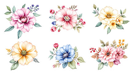 Obraz premium Colorful spring flowers, Set of watercolor flowers, Clipart watercolor flowers 