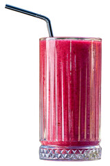 Berry smoothie in a tall glass with straw