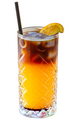 Espresso tonic cocktail in a glass glass with a straw