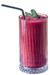 Berry smoothie in a tall glass with straw