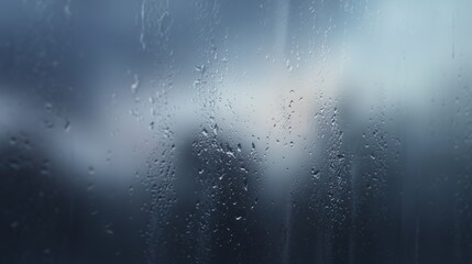 minimalist rainy window with stormy sky and lightning in soft cinematic tones