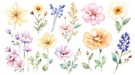 watercolor painting flowers, Set watercolor flowers