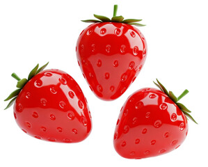 Charming strawberries in vibrant red, designed in a cute 3D cartoon look, ideal for children's media and fun food illustrations.