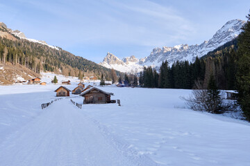 Fototapeta premium February, 2025, Fassa Valley: view of scenery mountain of Val s. Nicolo'