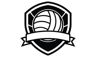 Rugby ball emblem design in a shield with a blank banner for customization