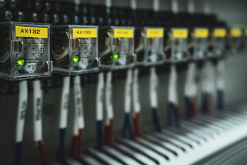Row of switches with yellow labels of ESD system