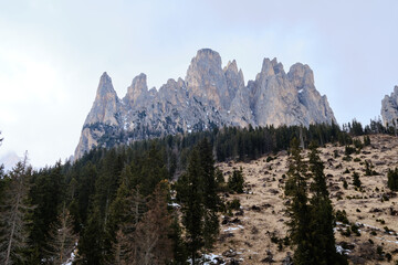 March 2025: View of the Rosegarden from the Vajolet valley, Catinaccio and Gardeccia, Trentino,...