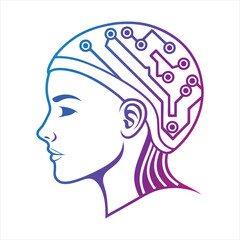 Artificial Intelligence Woman with Circuit Board Design, Conceptual AI Technology Illustration.