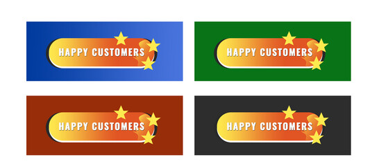 Happy Customer banners with 3 stars and blue,  Green, Brown, Gray background PNG
