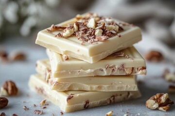 Delicious white chocolate bars stacked together, creating a sweet and indulgent treat