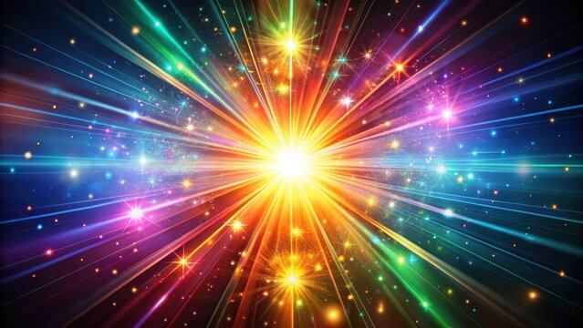 Vibrant starburst light with colorful diffraction streaks against a dark background