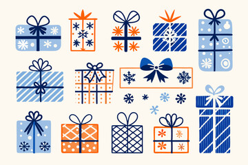Christmas Gift Icons: Blue & Orange Present Designs