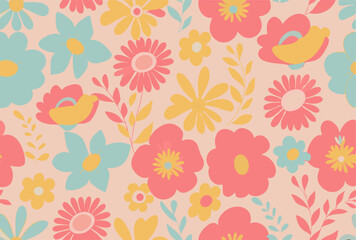 Pastel Floral Pattern Seamless Repeat Background
