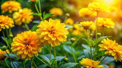 Vibrantes flores amarillas iluminando el follaje verde en un jard?n floral