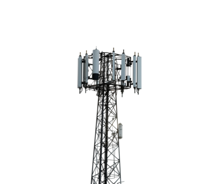 Solitary signal relay tower standing against a plain backdrop, isolated to emphasize its structure and technological essence