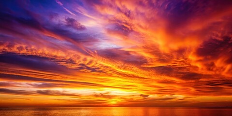 Vibrant orange hues meet deep purple tones in a breathtaking sunset backdrop