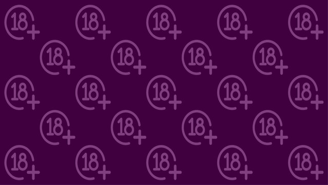 Purple Age Restriction Pattern Background with 18+ Icons