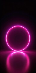 Glowing Pink Neon Ring on Dark Black Backdrop