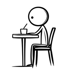 Fototapeta premium Minimalist stick figure enjoying a drink at a table and chair
