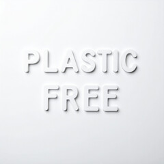 PLASTIC FREE text on white surface. Eco-friendly message promoting sustainability. Close-up.